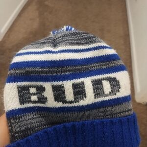Blue and Gray Striped Beanie